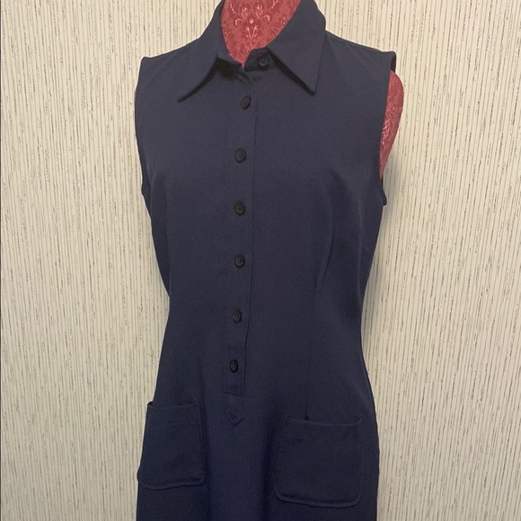 Women's Gap Navy Blue Button Down Size 12 Sleeveless Collard Dress - Picture 2 of 7